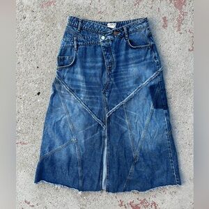Pilcro Anthropologie Long Maxi Jean Denim Patchwork Skirt Sz 6 Boho Cottagecore